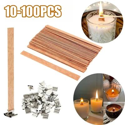 Wooden Wick Candle Making Kit with Clip Base Natural Smokeless DIY Candle Jar Supplies for Homemade Soy Wax Crafting Tools