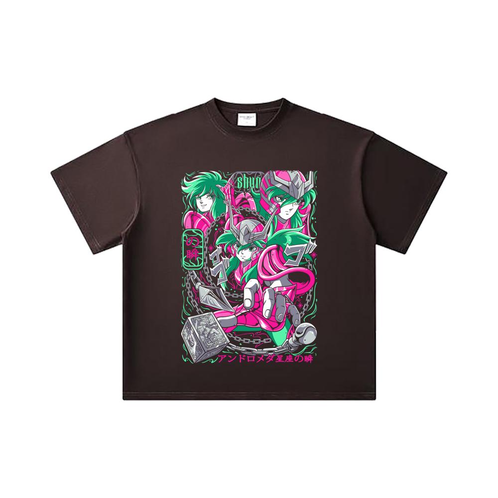 260 GSM Double Yarn 32 Count 100% Cotton Saint Seiya V29 Shun Print Unisex Heavy Cotton T Shirt