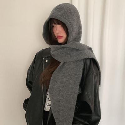 Autumn Winter Thickened Warm Niche Knitted Hat with Integrated Hat and Scarf