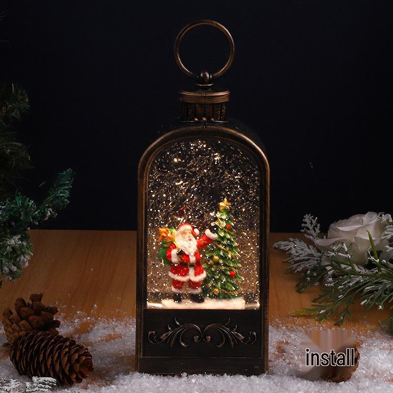 Christmas Candle Holder Scene with Snowfall Music Box