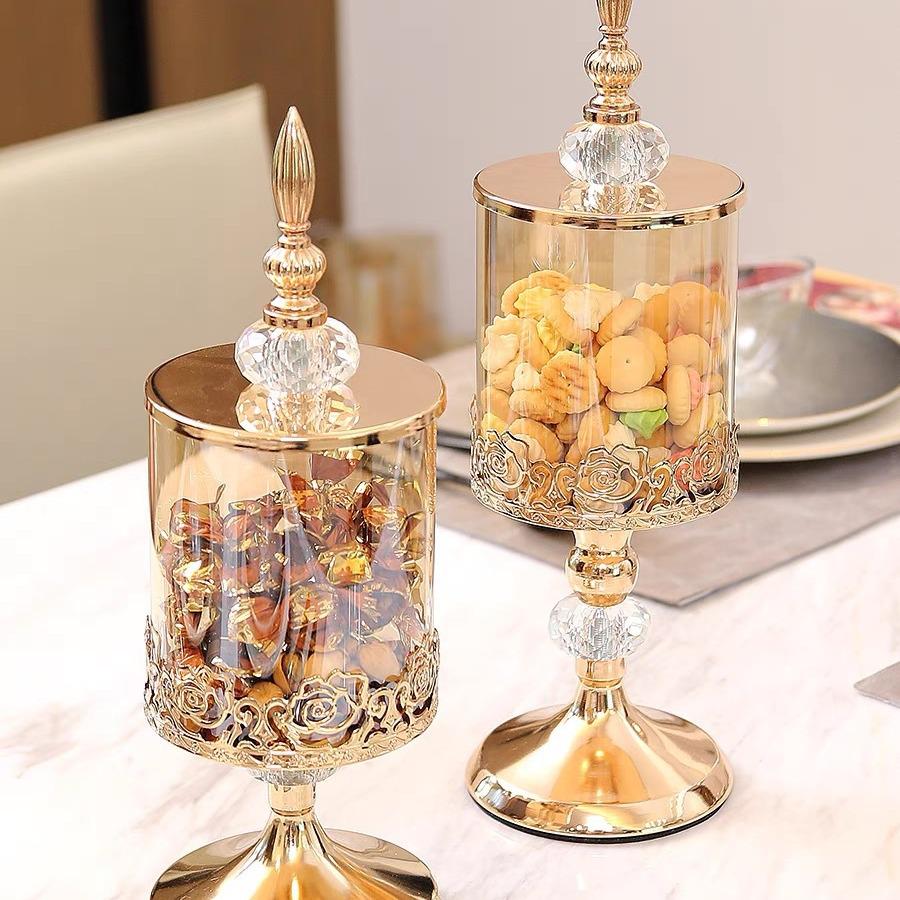 Elegant Crystal Glass Storage Jar with Lid - European & American Style for Living Room Decor