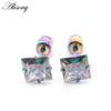Alisouy Ohrstecker aus Edelstahl mit 4 Zinken, quadratisch, Zirkonia, CZ, für Damen und Herren, Mädchen, Knorpelschraube, Ohrringe, Piercingschmuck, 2 Stück