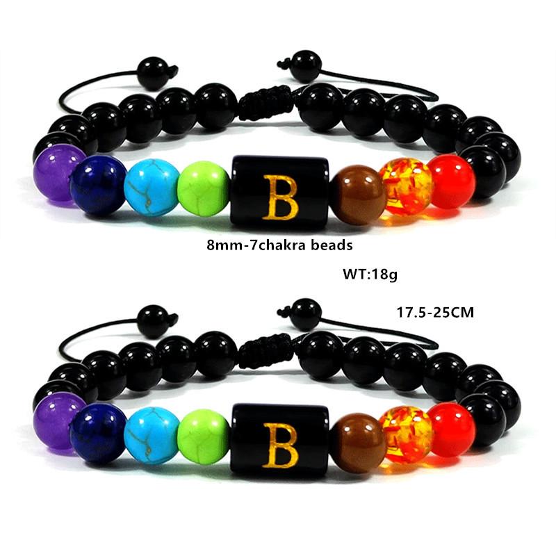 European Obsidian Alphabet Bracelet: Adjustable Seven-Color Rainbow Yoga Design for Men and Women