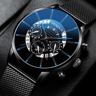 Herrenuhr Spezial Edelstahl Kalender Quarz Armbanduhr Uhr Herren Sportuhr schwarz Uhr