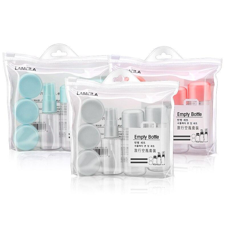Trucco da viaggio imbottigliato in flacone spray lozione da otto pezzi, scatola crema è portatile e può essere portato a bordo con una borsa portaoggetti