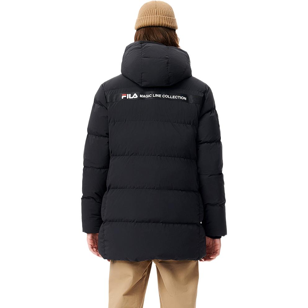 FILA Solid Color Mid-Length Letter Logo Hooded Down Jacket Men Outerwear Black F51M249904F-BK