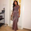 Elegant Plus Size African Womens Midi Dress With Ruched Detail Short Sleeve A-Line Party Gown