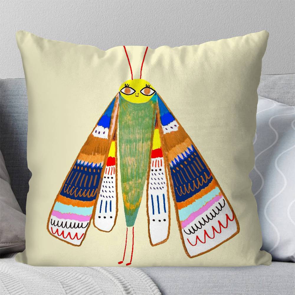 Butterfly Art Ladybug Tiger Moth Beetle Pillow Case Fashion Square Pillowcase Bedroom Sofa Room Ins Decoration Leisure