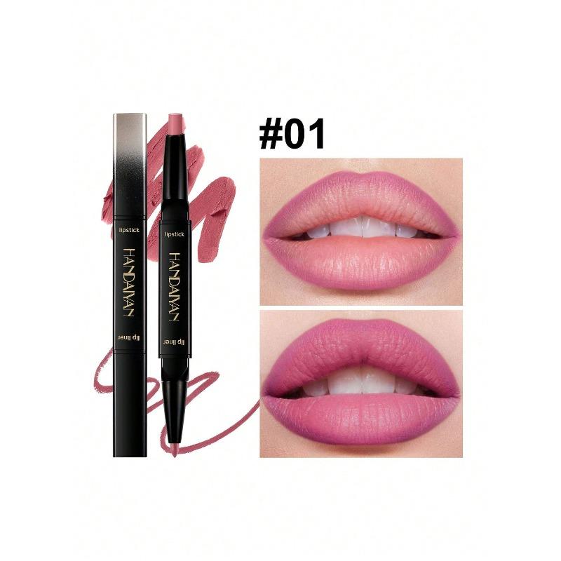 2-In-1 Dual-Ended Lipstick & Lip Liner, Natural Long-Lasting Matte Finish, For Singles Party, Christmas, Portable Cosmetics