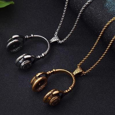 Ny Mode Rock Stil Musik Öronproppar Hörlurar Hängen Halsband Titanstål Halsband