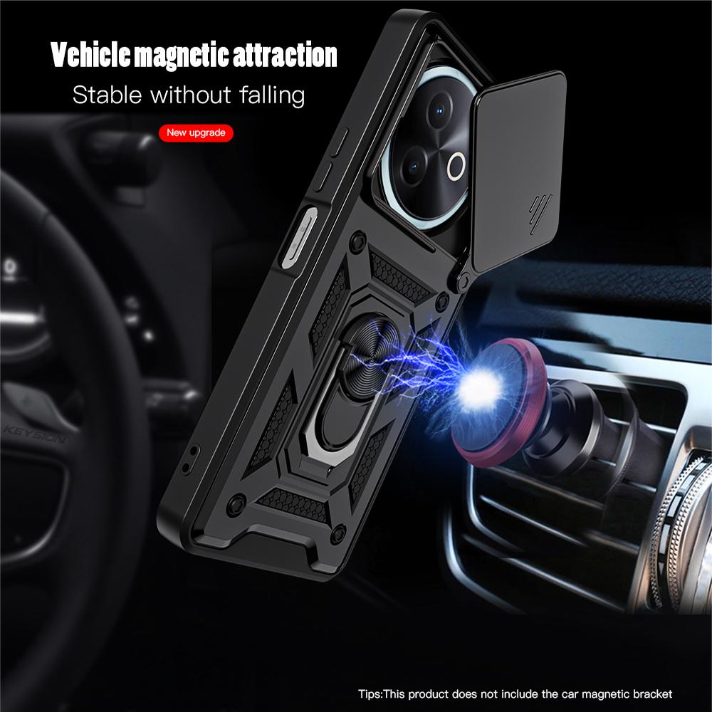 KEYSION Shockproof Armor Case for VIVO Y39 5G Silicone+PC Slide Camera Lens Protection Ring Stand Phone Cover for VIVO Y39 5G