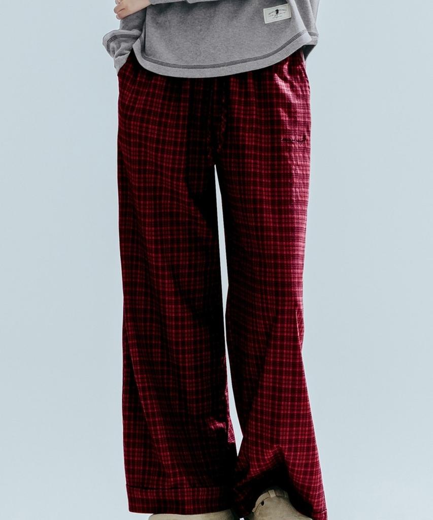 ANNEHEARTS Glen Check Wide Easy Pants_Red