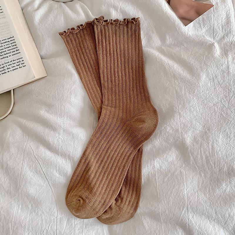 Black White Lolita Kawaii Cute Ruffle Socks Women Summer Thin Mesh Breathable Loose Long Socks Ballet Style Solid Color Socks