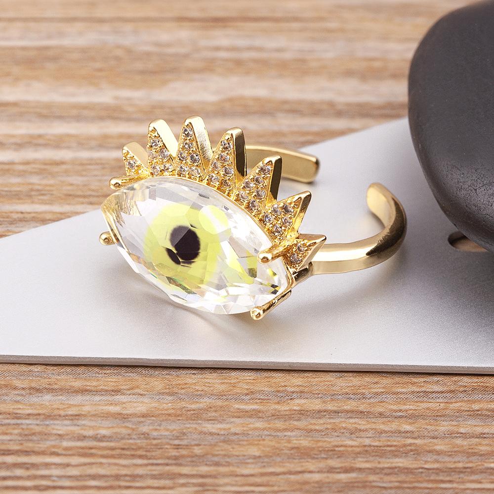 Nidin Trendy Bohemian Lucky Colorful Evil Eye Transparent Rhinestone Opening Adjustable Ring Womem Elegant Jewelry Fine Gift