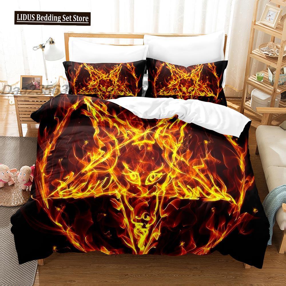 Dark Satanic Duvet Cover Set Satan Goat Inverted Pentagram Skull Bedding Set Full King Size Bed Set Bedroom Comforter Cover Set