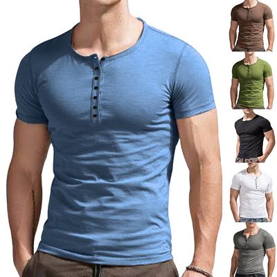 Men's Summer New Men Solid Color Button-down T-shirt Men