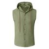 Men Sleeveless Hooded Vest Button Front Linen Cotton Blend Casual Lightweight Summer Shirt Outerwear