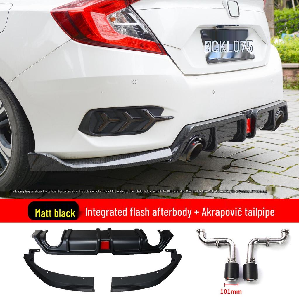 10th Gen Civic Modified Rear Diffuser Kit with Flashing Spoiler Light & Exhaust Tip