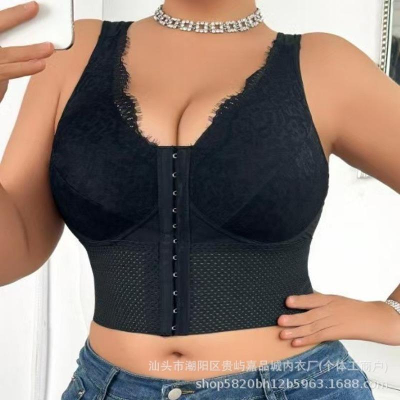 Sutiã Modelador Feminino com Botões Controle de Barriga Puxa-para-Cima Colete Respirável Vazado Sutiã Push-up
