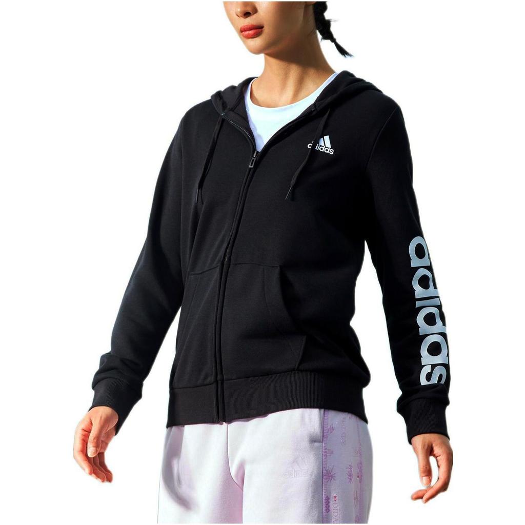 (WMNS) adidas Essentials Logo Full-Zip Hoodie Asia Sizing 'Black White' Women's GL0791