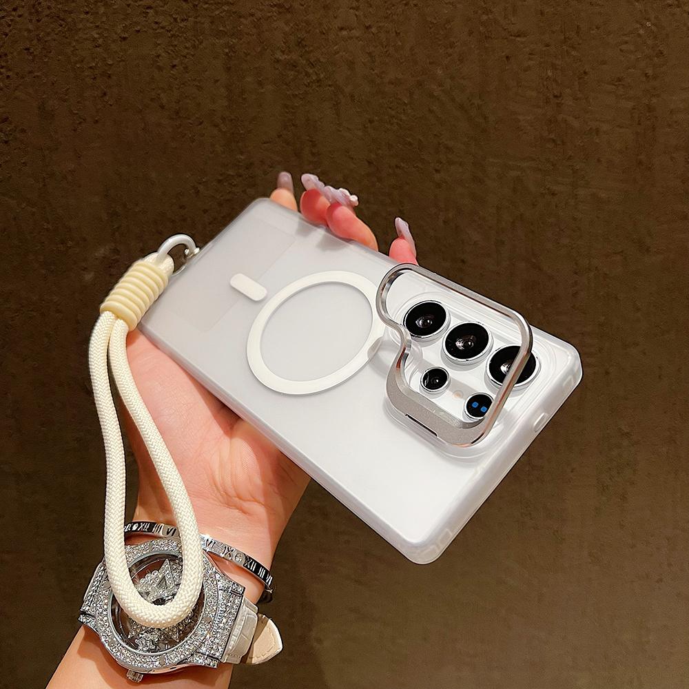 

Чехол для телефона с MagSafe Зарядкой для Samsung S26 Ultra S25 Plus S24 FE S23 A56 A36 Ремешок на запястье Металлический держатель для камеры Защитная крышка Galaxy S25