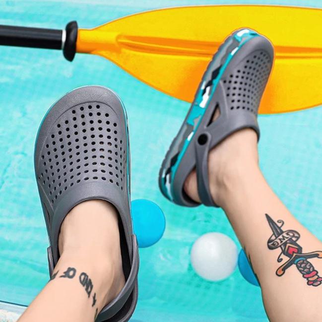 

Slippers for men in summer, wearing breathable sandals outside the head, outdoor cooldown, anti slip beach, straight drag 45 сірий