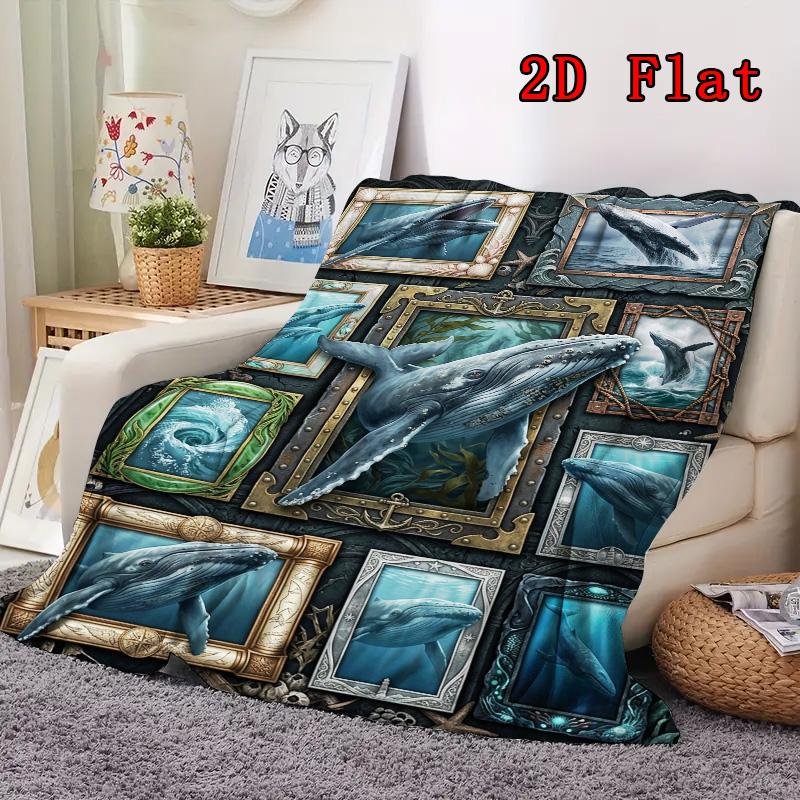 Whale Collection 2D Flat Pattern Flannel Blanket, High Quality All Seasons, Home Decor, Warmth and Comfort, Perfect for Christmas Gifts.