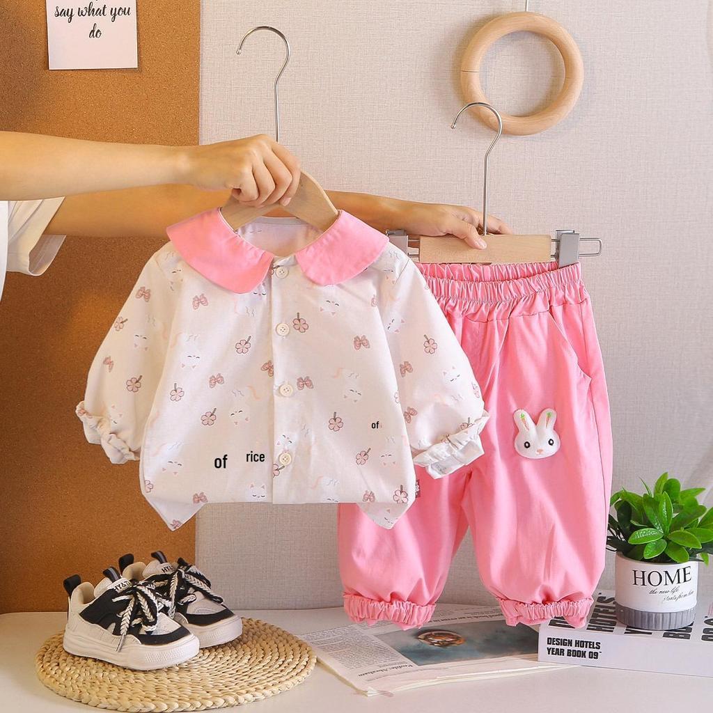 Infant Girls' Floral Cat Lapel Two-Piece Set - Long Sleeve Top & Casual Pants, Spring/Fall 2026