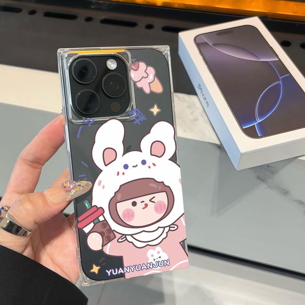 Clear Square Back Tube Case Protection For iPhone 14 Pro Max 11 15 Plus 16 ProMax 12 13 Anti-Oxygen,chubby Milk Tea Pattern Casing