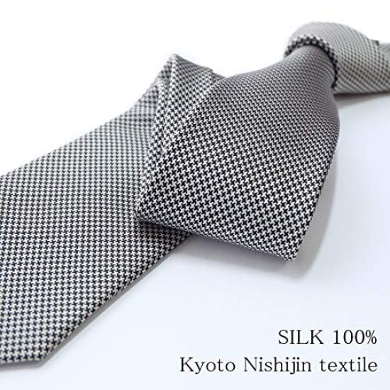 [D+Arts] Necktie, Houndstooth Check, Silk, Kyoto Nishijin Weave, Made In Japan (Red X Black, Standard)