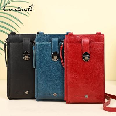 Contact's Genuine Leather Shoulder Bag Women Small Phone Pouch For Phone X Fashion Crossbody Bags Card Holder Keychain Wallet