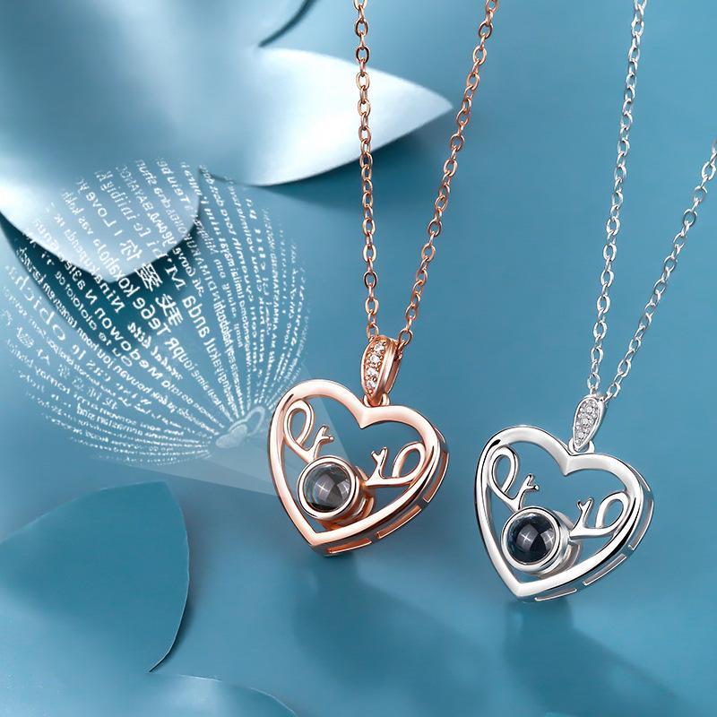 

Yin Yi Deer Pendant Necklace: I Love You in 100 Languages, Korean Style Clavicle Chain, Perfect Christmas Gift for Women and Students. Platinum Color