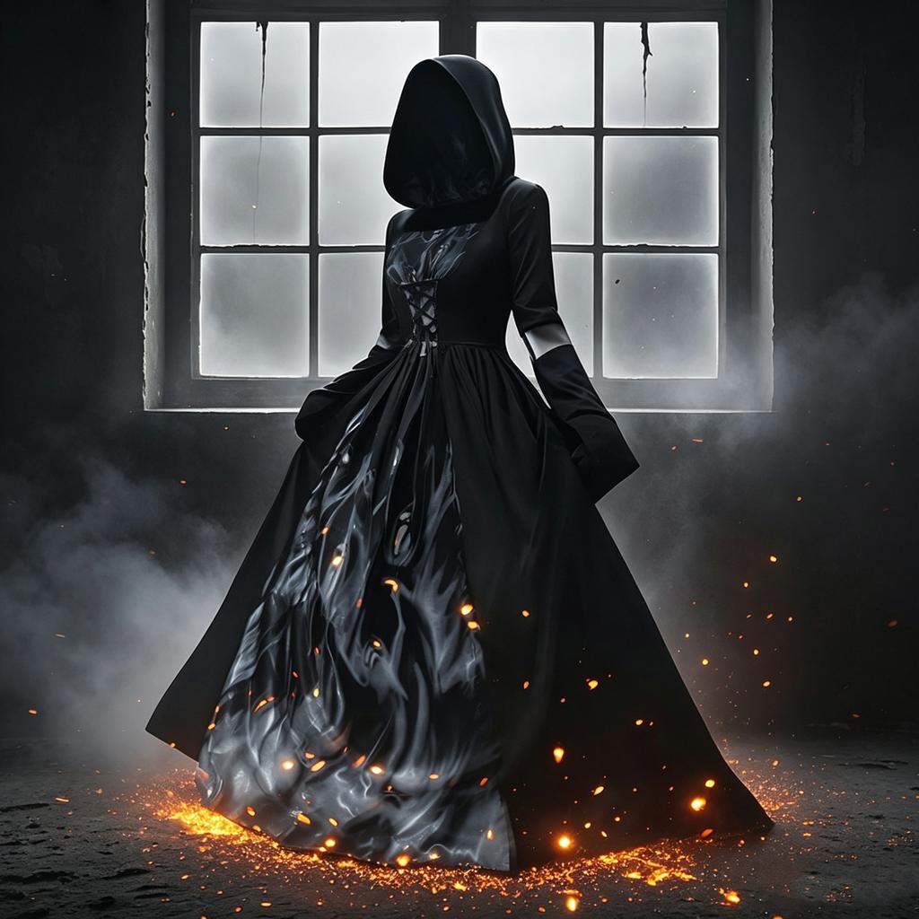 Women's Halloween Witch Costume Dress with Hooded Skeleton Print for Stage Performance