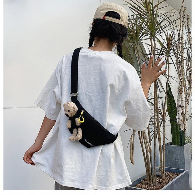 Bear Waist Pack Students Simple Crossbody Canvas Waist Pack Women Printed Letters Cute