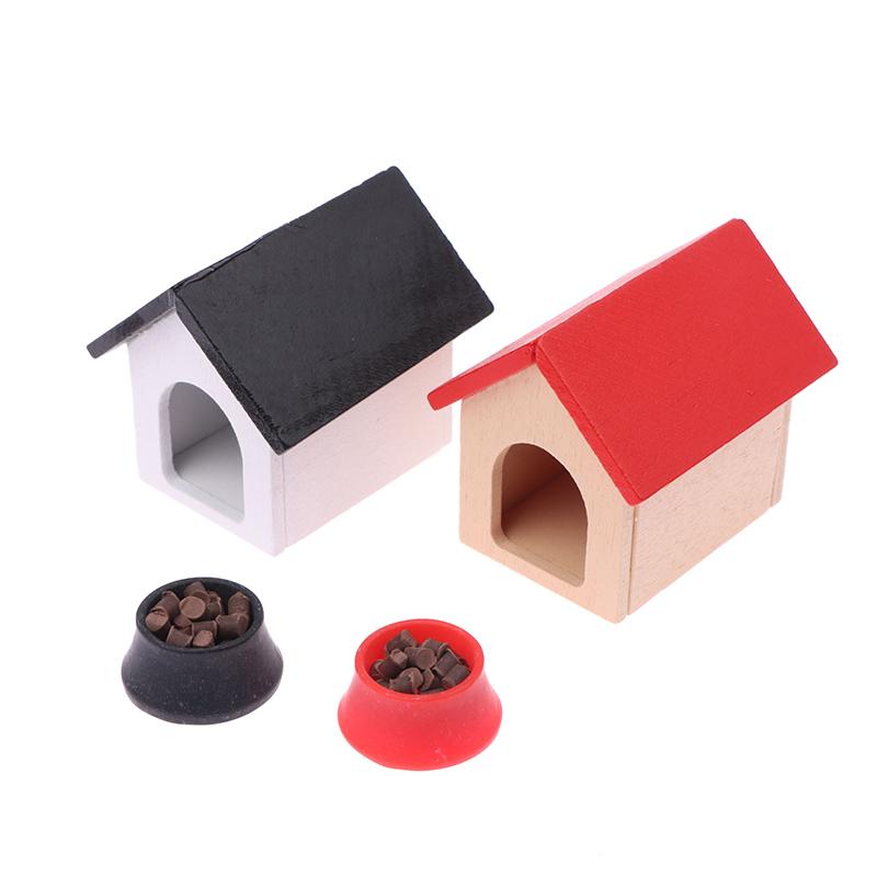 1:12 Dollhouse Miniature Kennel Doghouse Dog Basin Dog Food Furniture Model Decor Toy Doll House Accessories