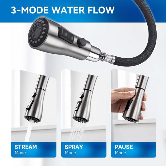 Arofa Kitchen Faucet with Pull Down Sprayer, Brushed Nickel Kitchen Sink Faucet 1-3 Hole Single Handle High Arc Stainless Steel Commercial Modern