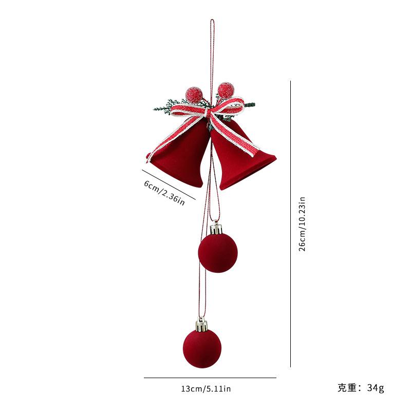 Velvet Flocked Christmas Bells Ornaments Set, Red Decorative Hanging Ornaments for Tree, Wreath, Garland