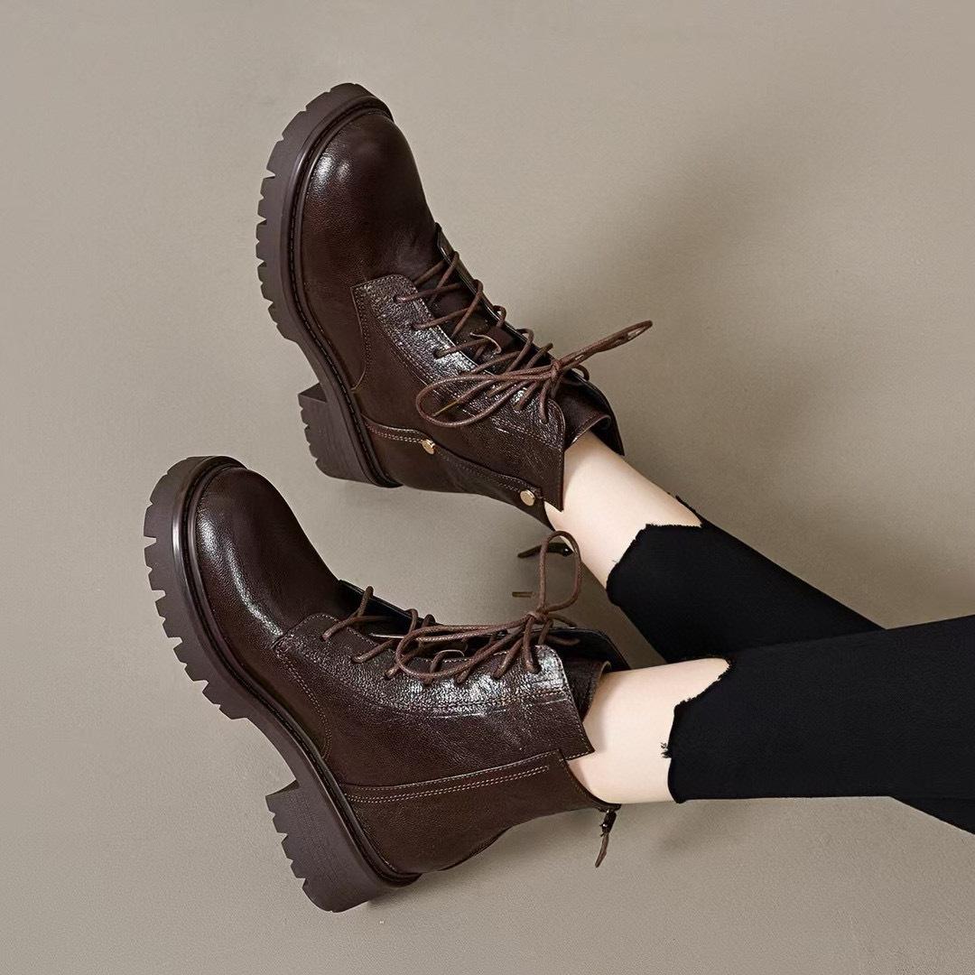 

Женские ботинки Мартин, осенне-зимние новые повседневные кожаные ботинки на плоской подошве на шнуровке, женские ботинки на молнии сзади на пуговицах 40