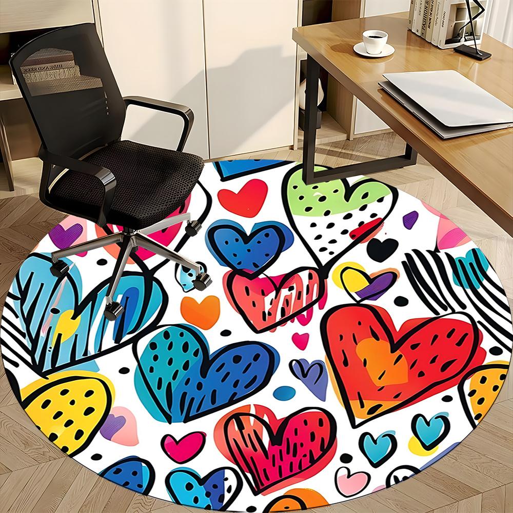 1pc Heart Colors Office Round Area Rug, Indoor Mat Suitable ForOffice, Under Office Chairs Bedroom Living Room Home Decor, Room Decot098