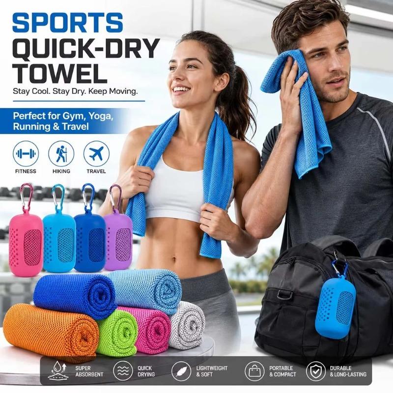 Microfiber Quick Dry Cooling Towel Ice Cold Towel for Sports Fitness Camping Travel Outdoor Activities with Portable Silicone Wrapped Case