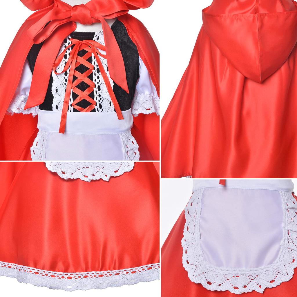 Little Red Riding Hood Costume Set - Red Cape, Pumpkin Bag, Headpiece, 100CM, for Carnival, Halloween, Christmas, Role Play