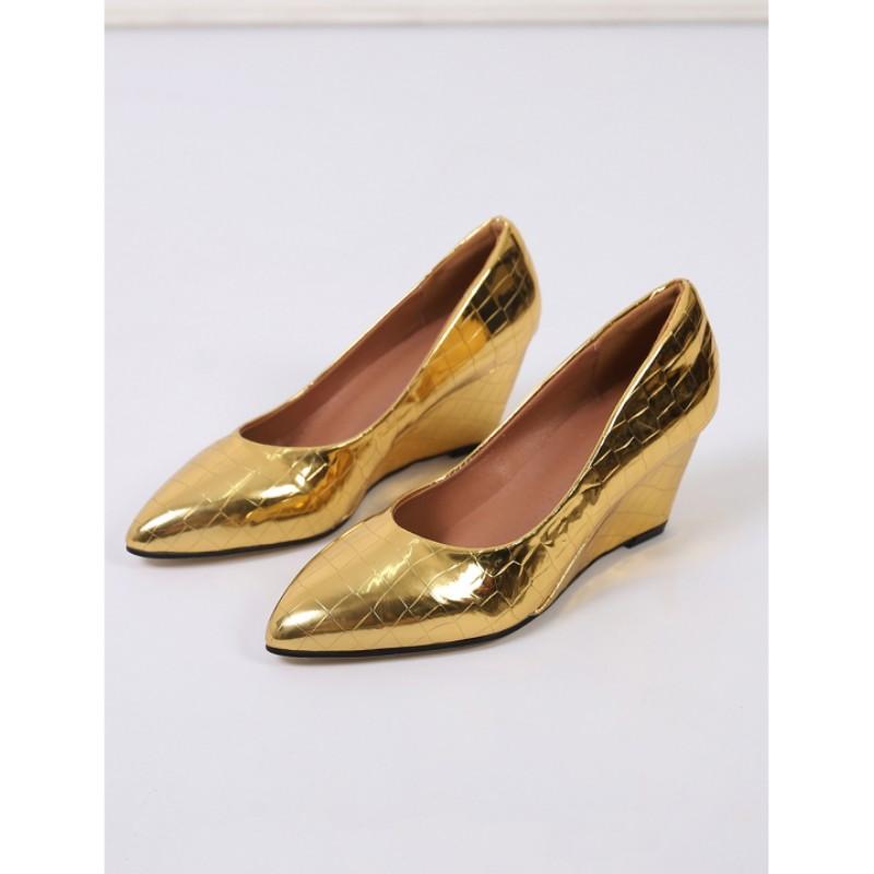 Women's Spring/Fall Wedge-Heel Pumps Pointed-Toe Low-Cut High-Heel Work Shoes