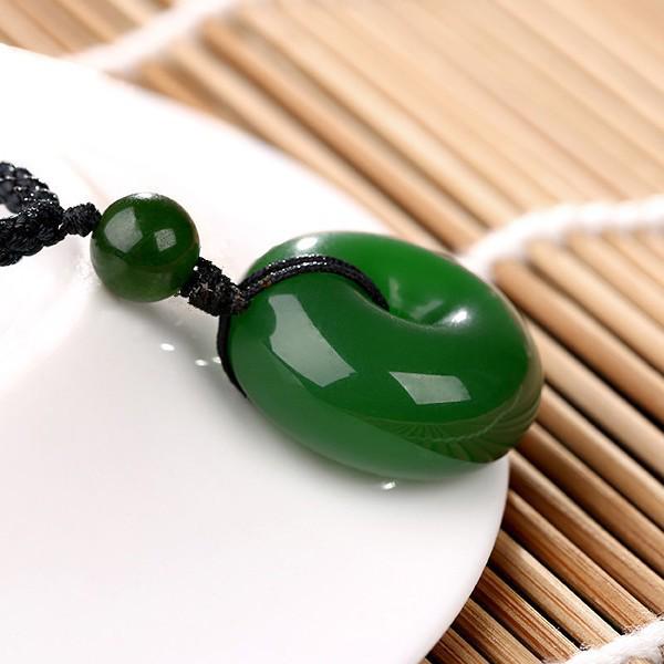 Hetian Jasper Ping'an Kou Green Jade Unisex Pendant