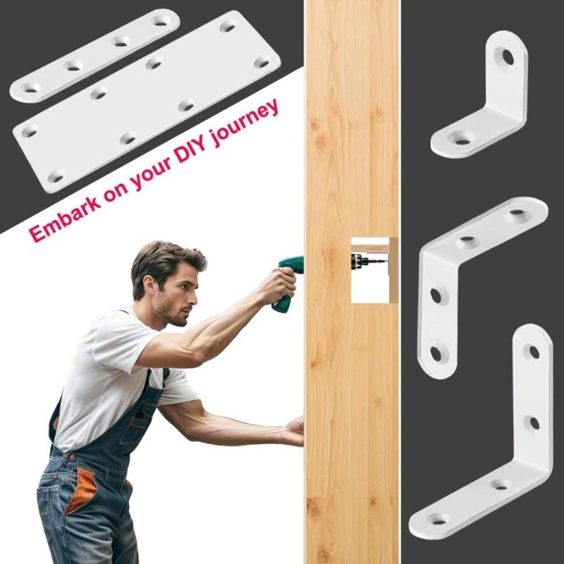 4Pcs Stainless Steel Metal Straight Brackets With Screws Repairing Mending Plate for Wood Furniture Easy To Install