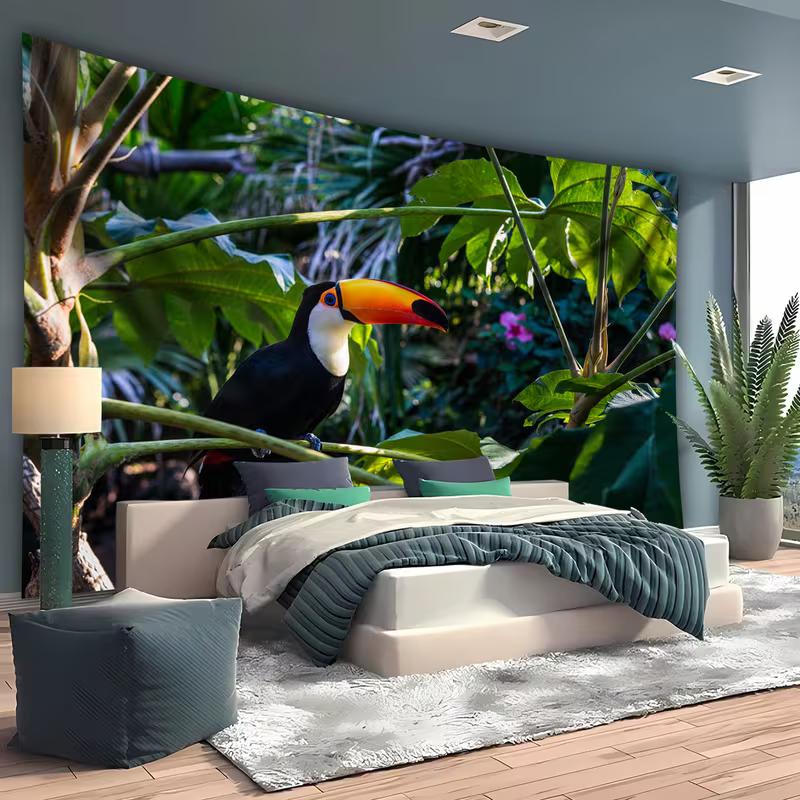 2D HD Print Wild Toucan In Tropical Forest Tapestry Bohemian Home Decor