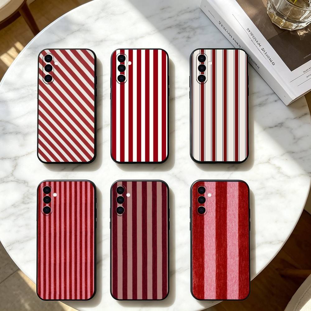 Bordeaux Weiß gestreiftes Muster Handyhülle Für Samsung Galaxy A73,A72,A71,A70,A53,A52,A51,Andere Weiche Schwarze Hülle