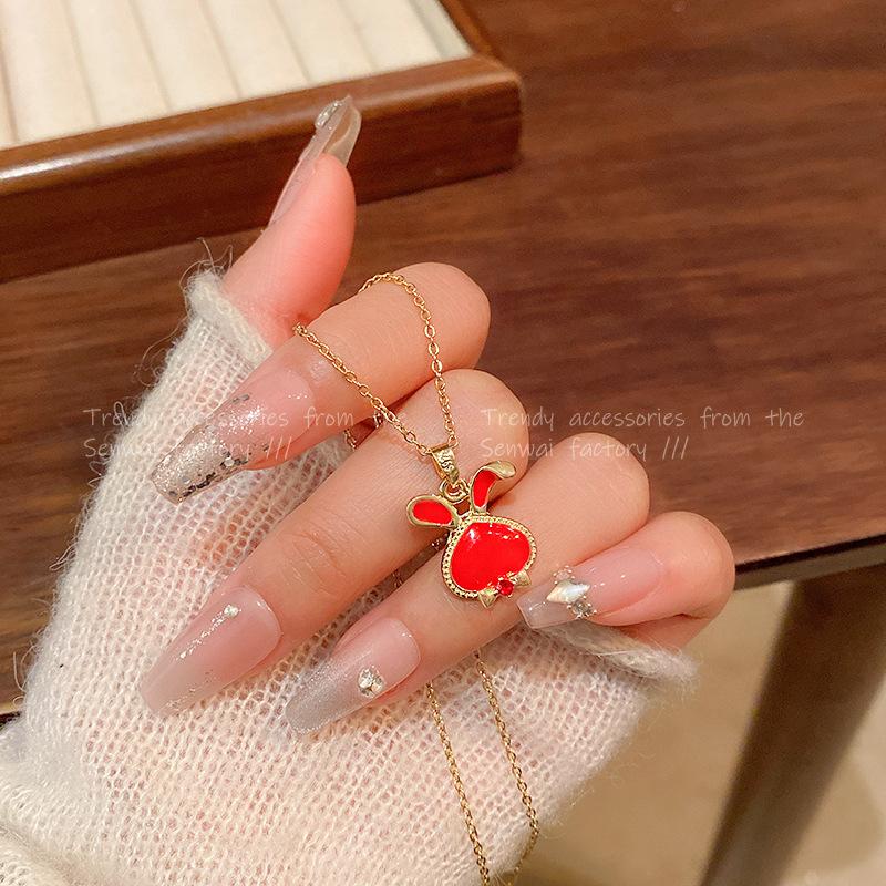 National tide style red rabbit necklace female versatile personality collarbone chain sweet and cute accessories