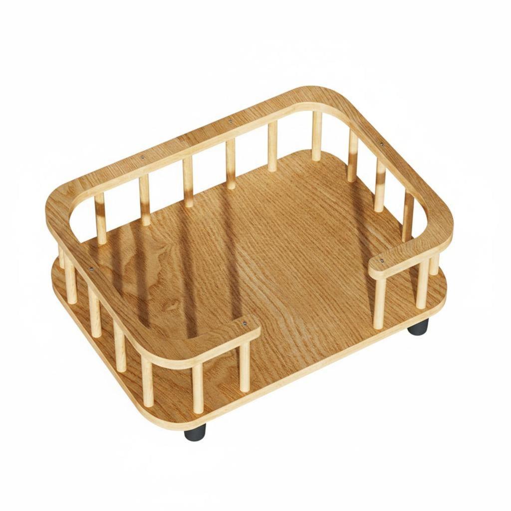Wooden Pet Bed with Raised Fence, Breathable, Elevated Sofa Made of