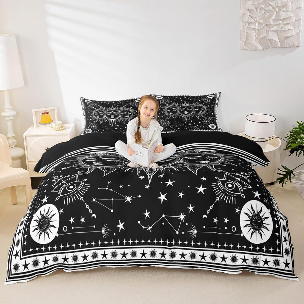 Erosebridal Sugar Skull Comforter Cover Set Skeleton Bones Duvet Cover,Gothic Moth Decor Bedding Sets Twin Magic Unicorn Rabbit Skulls Beddi