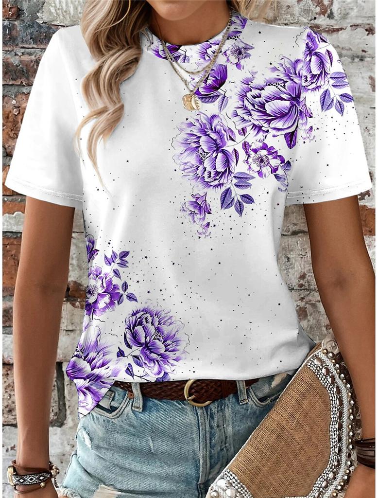 Summer Fashion Floral 3D Print T-shirts Women Streetwear Harajuku Casual Y2k Short Sleeve T Shirt O-neck Tees Tops Clothing
